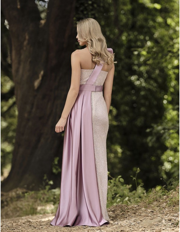 Long party dress with sequins and satin overskirt 2