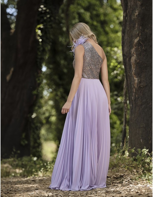 Robe de soirée plissée avec corsage à paillettes 2