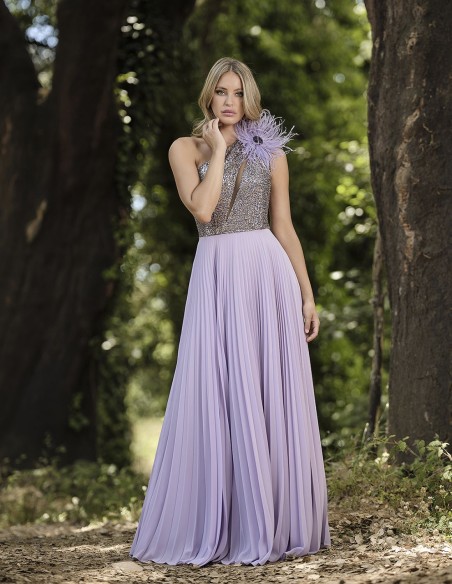 Pleated party dress with sequin bodice