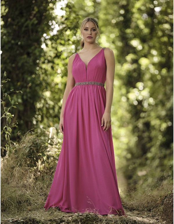 Long party dress with rhinestone straps