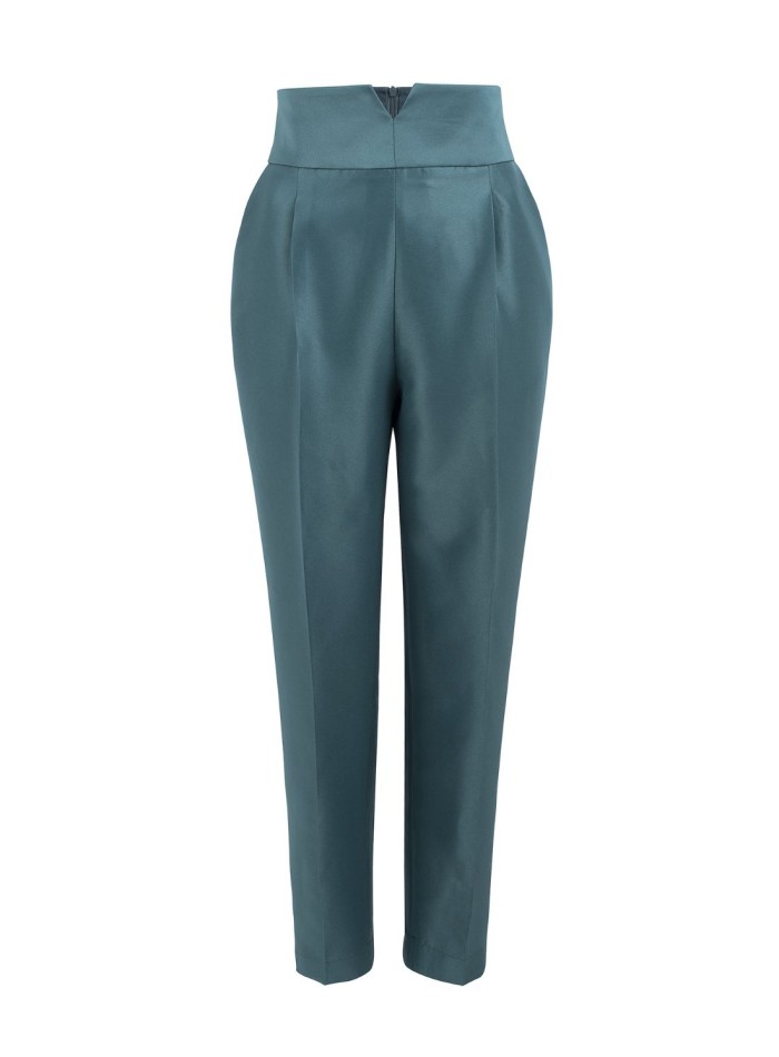 Long trousers with wide waistband and darts