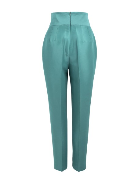 Long trousers with wide waistband and darts