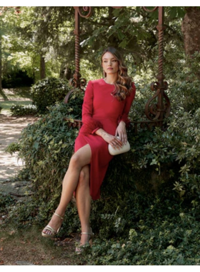 Robe de cocktail croisée à manches longues avec...