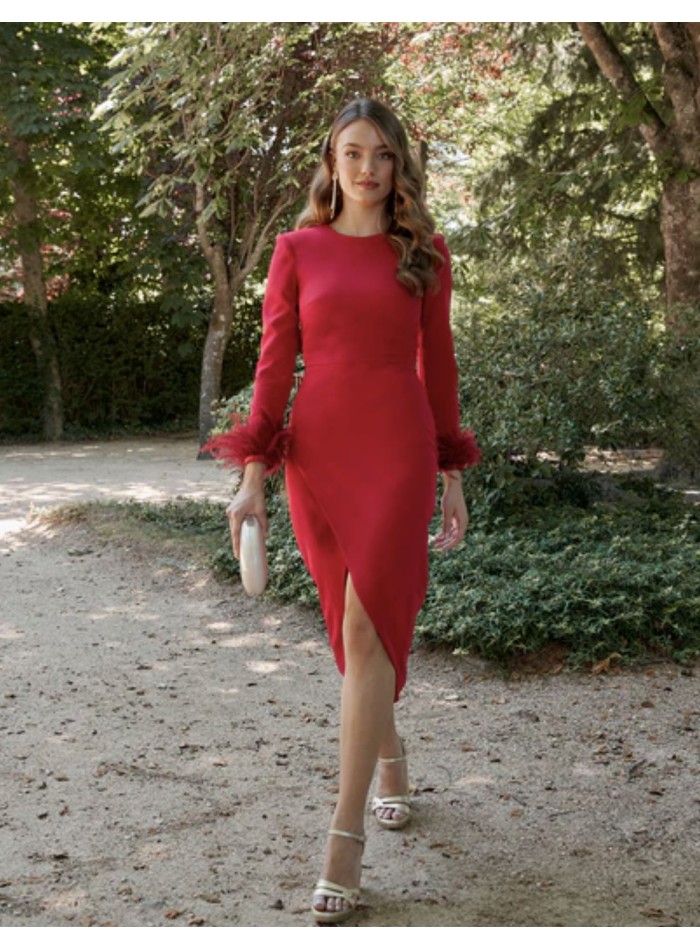 Robe de cocktail croisée à manches longues avec...