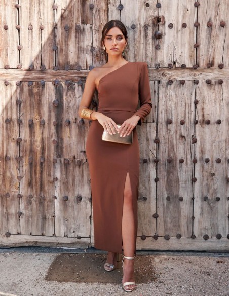 Vestido midi de fiesta escote asimétrico