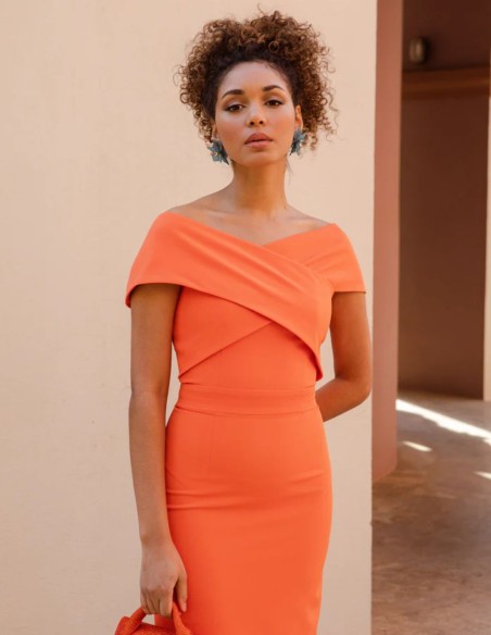 Midi dress with crossover neckline and pencil skirt