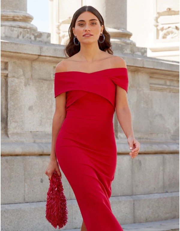 Vestido midi de escote cruzado con falda tubo 2