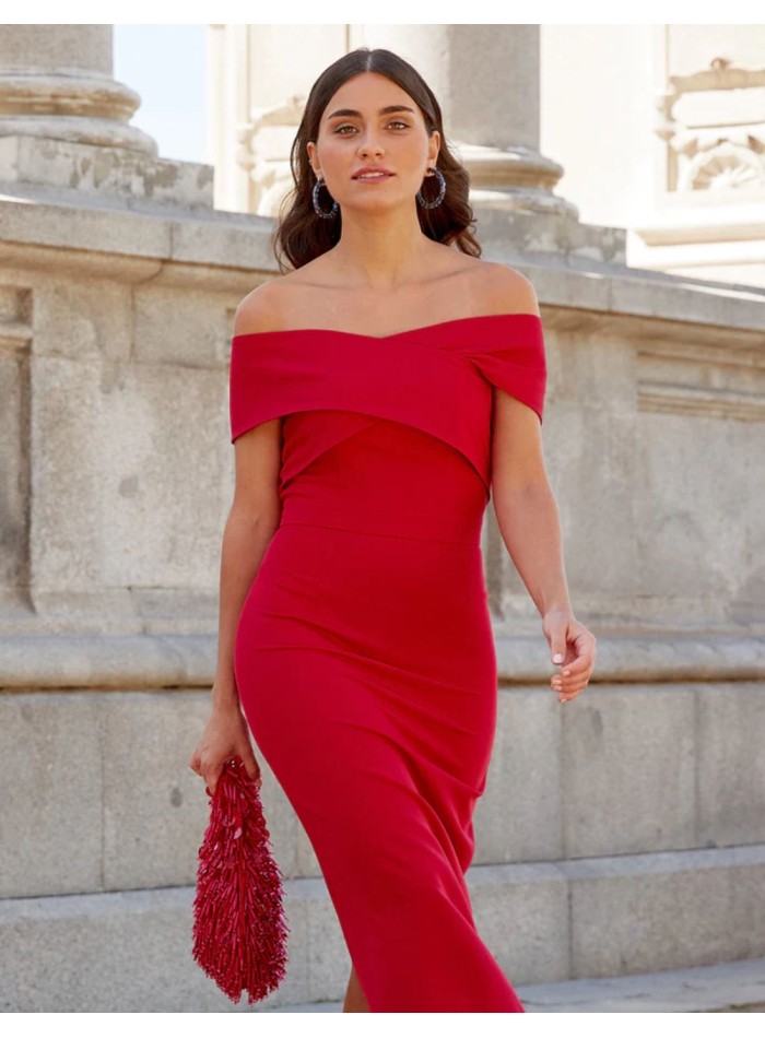 Robe midi avec encolure croisée et jupe fourreau