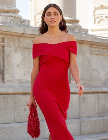 Midi dress with crossover neckline and pencil skirt