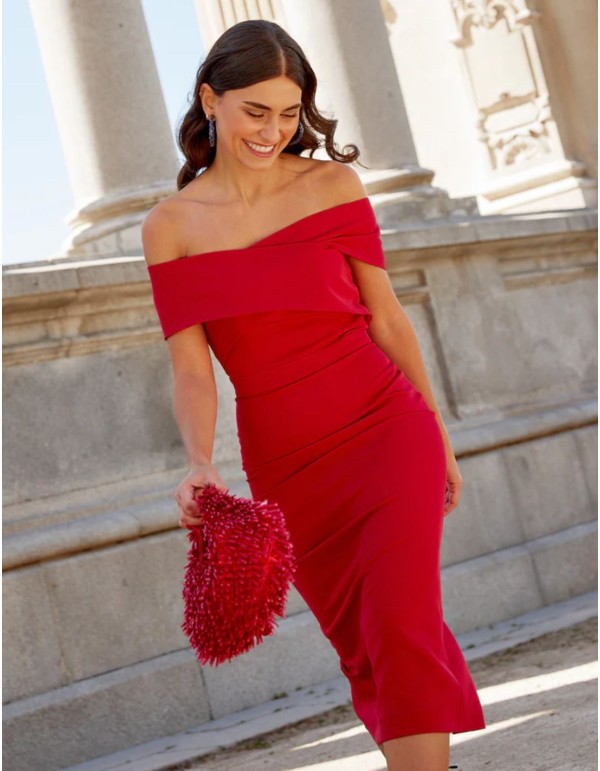 Midi dress with crossover neckline and pencil skirt