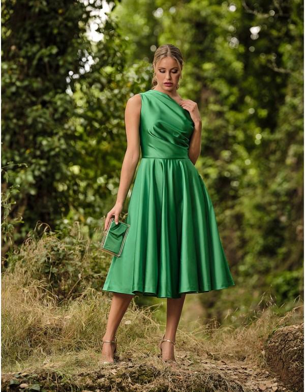 Haute couture midi party dress for bridesmaid guests.