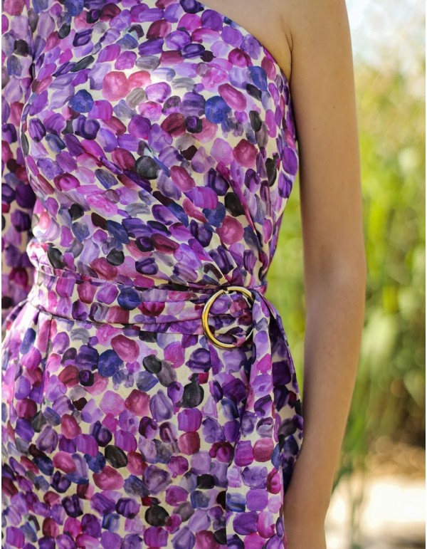 Robe de cocktail imprimée à encolure asymétrique 2