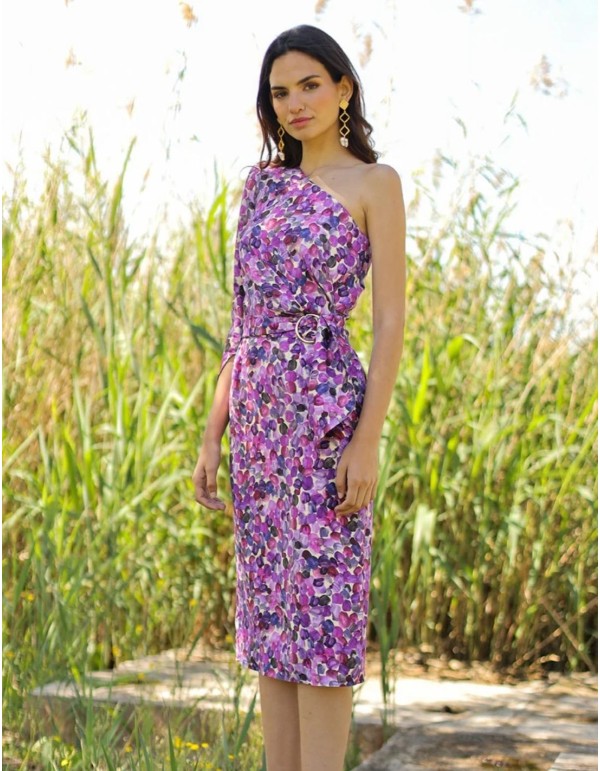 Vestido de cóctel estampado con escote asimétrico