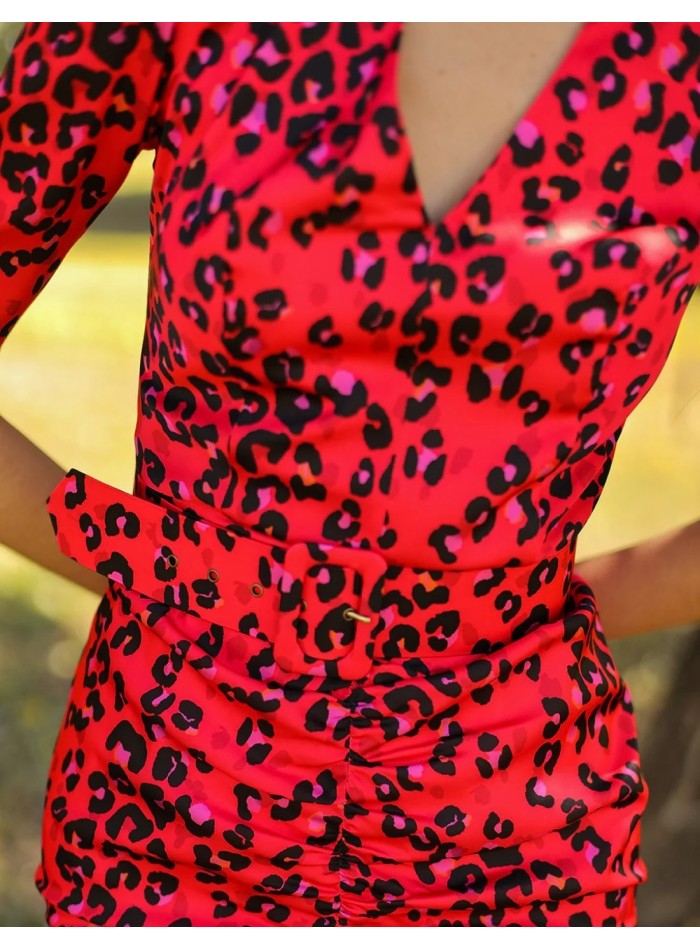 Animal print midi dress with neckline