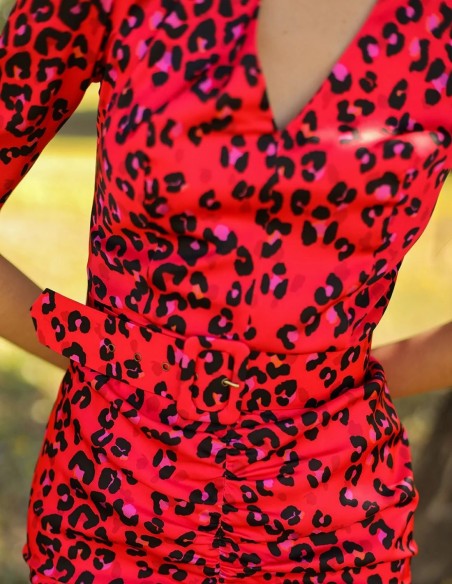 Animal print midi dress with neckline