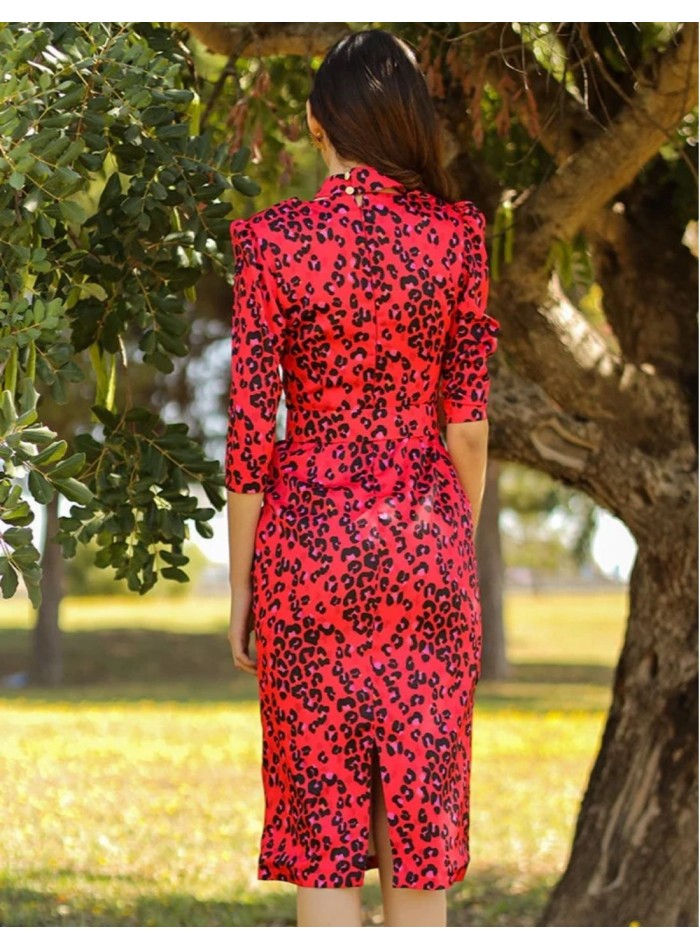 Robe midi décolletée à imprimé animalier