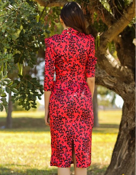 Robe midi décolletée à imprimé animalier