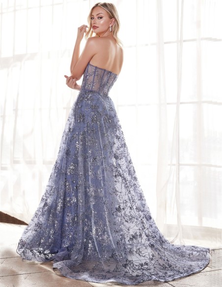 Vestido de fiesta largo con escote corsé palabra de honor y corte sirena