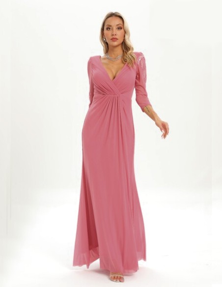 Robe longue de fête avec manches françaises et détails en strass