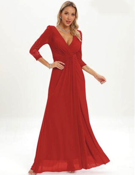 Robe longue de fête avec manches françaises et détails en strass