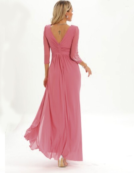 Robe longue de fête avec manches françaises et détails en strass