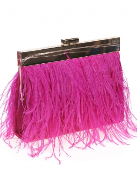 Clutch bag with fine feathers on both sides and metallic clasp