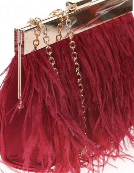 Clutch bag with fine feathers on both sides and metallic clasp