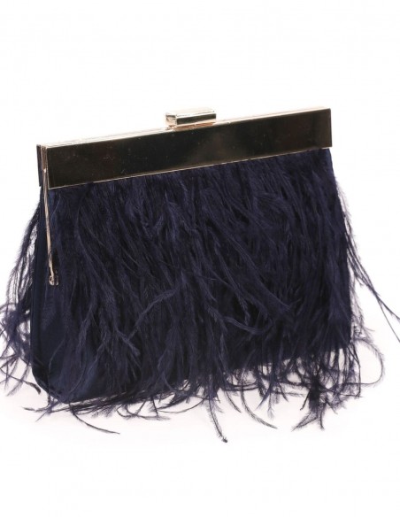 Clutch bag with fine feathers on both sides and metallic clasp