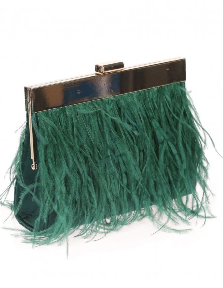 Clutch bag with fine feathers on both sides and metallic clasp