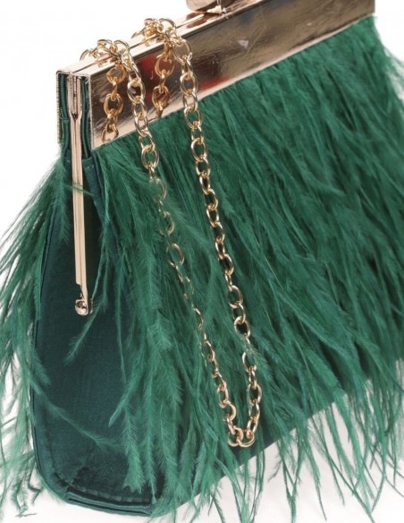 Clutch bag with fine feathers on both sides and metallic clasp