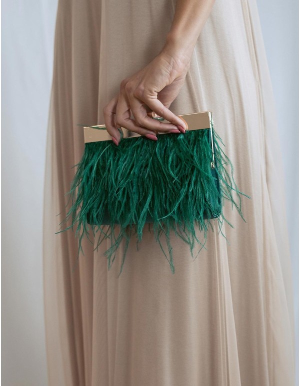 Clutch bag with fine feathers on both sides and metallic clasp 2