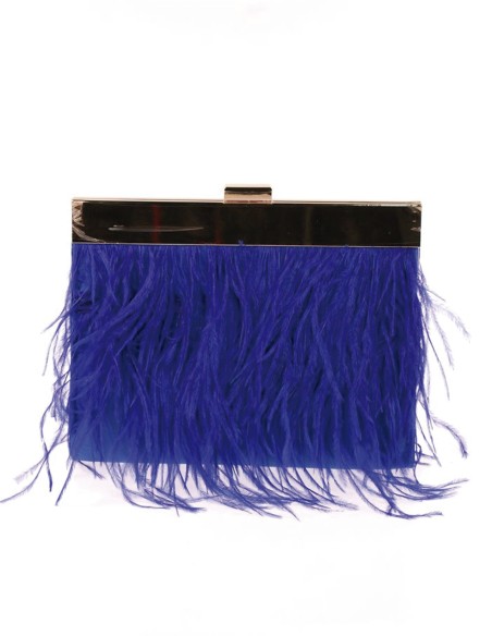 Clutch bag with fine feathers on both sides and metallic clasp
