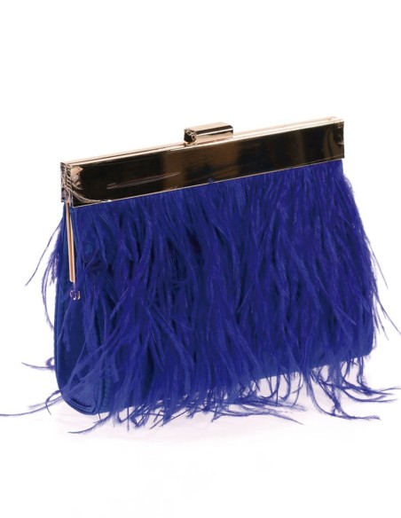 Clutch bag with fine feathers on both sides and metallic clasp