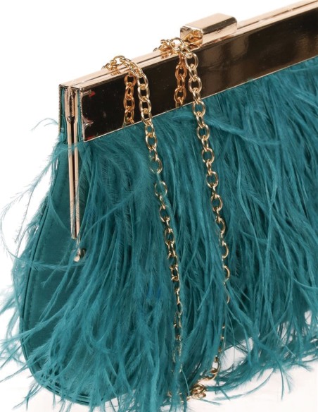 Clutch bag with fine feathers on both sides and metallic clasp