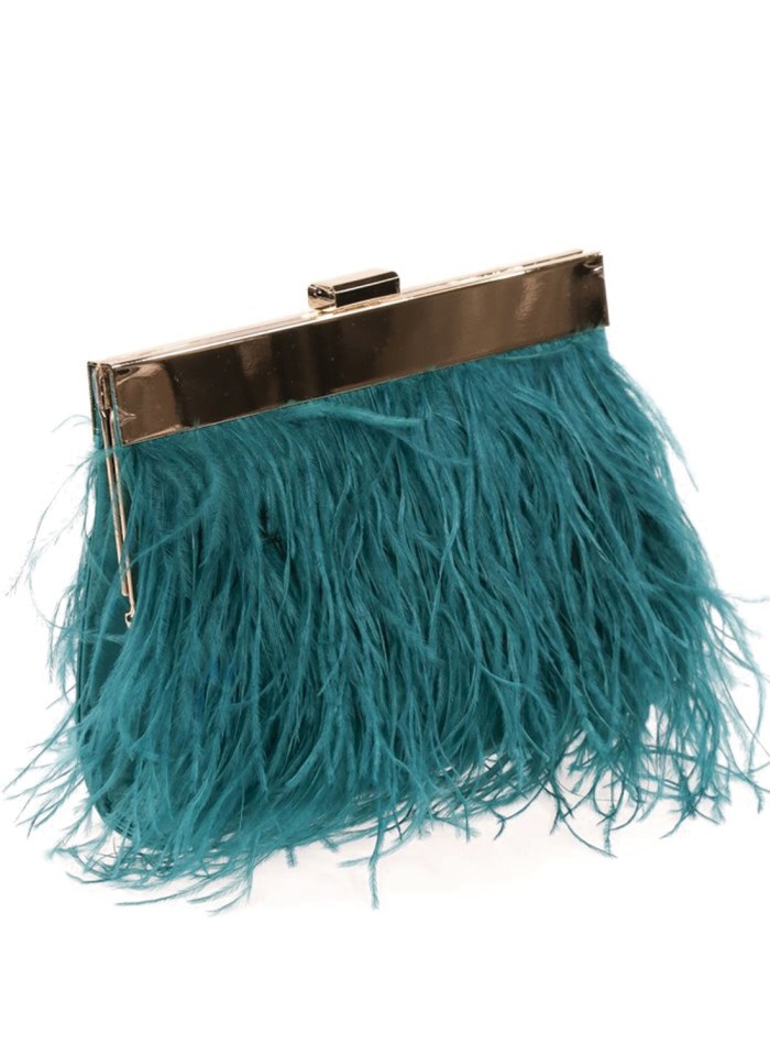 Clutch bag with fine feathers on both sides and...