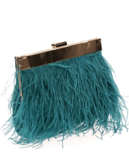 Bolso de plumas finas en ambos lados y cierre metálico
