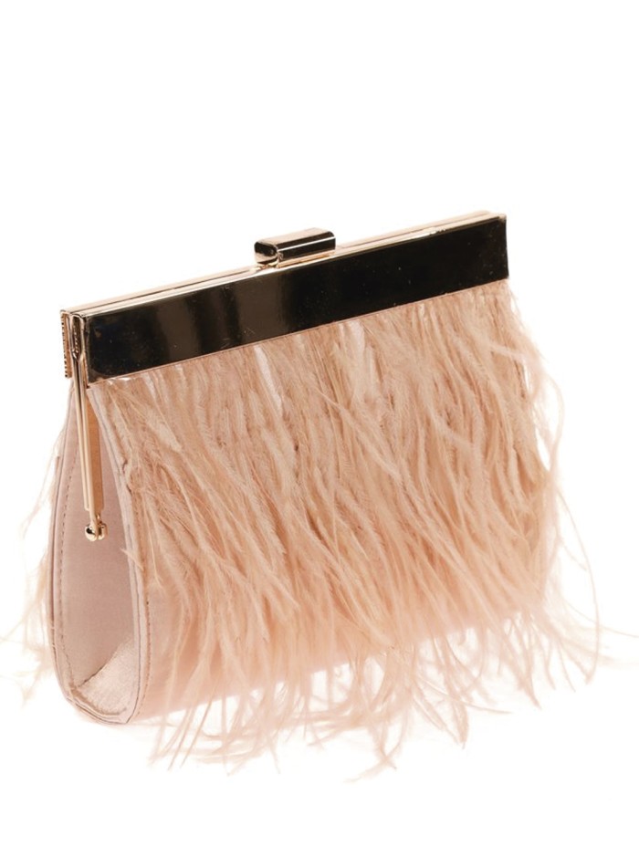 Clutch bag with fine feathers on both sides and...