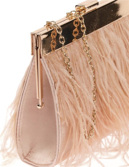 Bolso de plumas finas en ambos lados y cierre metálico