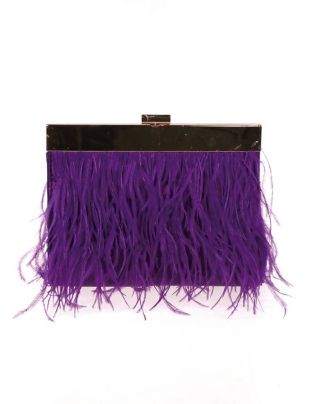 Clutch bag with fine feathers on both sides and metallic clasp