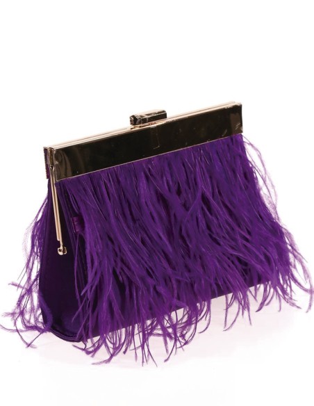 Clutch bag with fine feathers on both sides and metallic clasp
