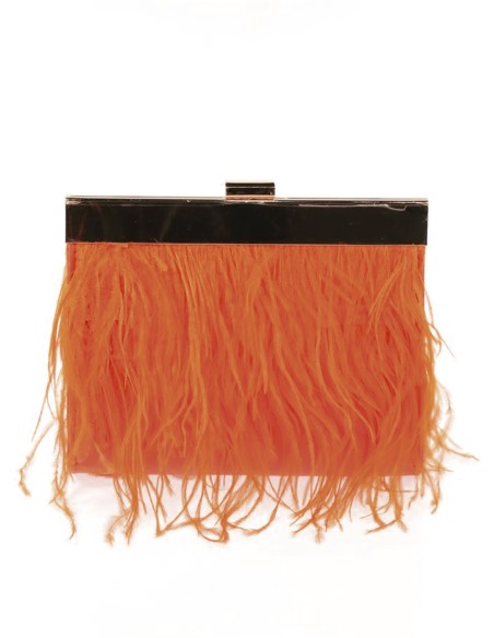 Clutch bag with fine feathers on both sides and metallic clasp