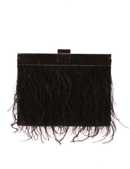 Bolso de plumas finas en ambos lados y cierre metálico
