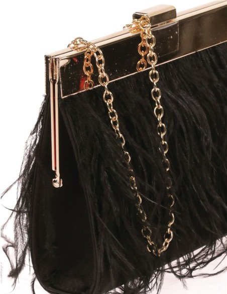 Clutch bag with fine feathers on both sides and metallic clasp