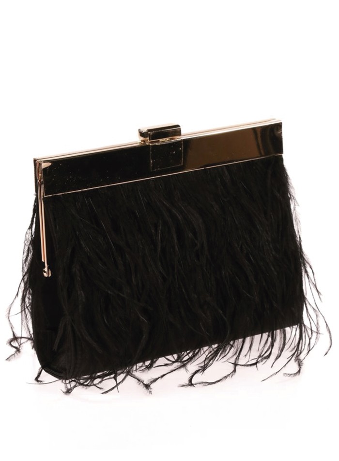 Clutch bag with fine feathers on both sides and...
