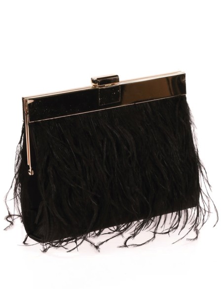 Clutch bag with fine feathers on both sides and metallic clasp