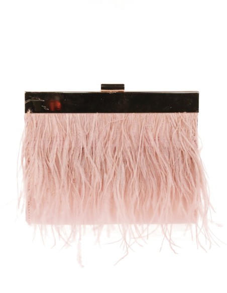 Clutch bag with fine feathers on both sides and metallic clasp