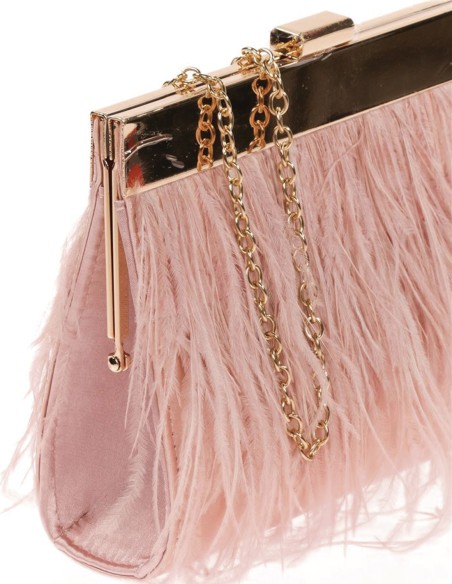 Clutch bag with fine feathers on both sides and metallic clasp
