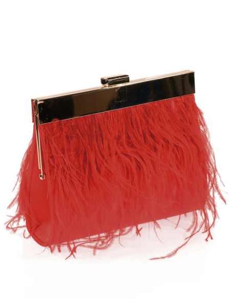 Clutch bag with fine feathers on both sides and metallic clasp