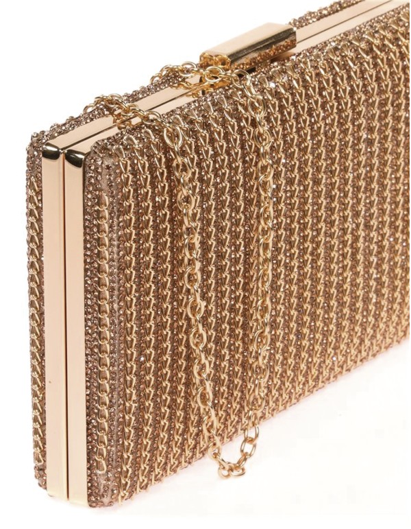 Rhinestone evening clutch bag with interwoven chains 2