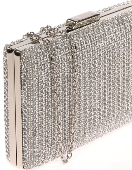 Rhinestone evening clutch bag with interwoven chains